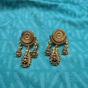 Vintage Florenza earrings antique gold tone dangle